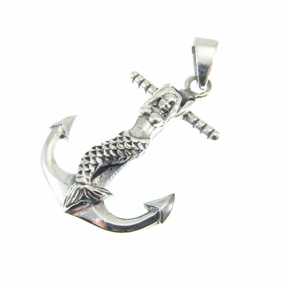 Solid 925 Sterling Silver Mermaid Anchor Pendant - Atargatis Sea Goddess Charm - Picture 8 of 10
